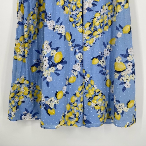 Ann Taylor Tall Ruffle Sleeve Lemon Dotted Swiss Blue Midi Dress Summer 22 Sz M - Picture 9 of 14